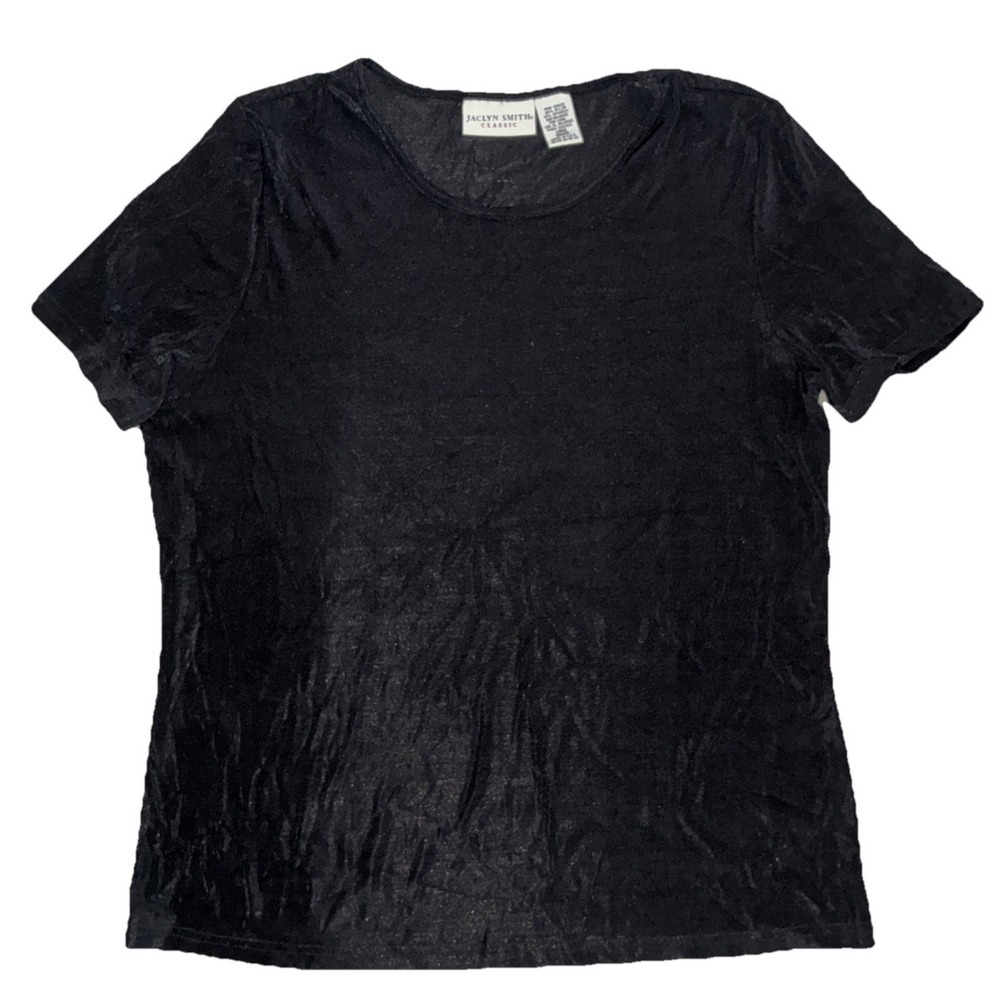 Jaclyn Smith Top Women's L Black Stretch T Shirt Lycra Made In USA Y2K Vintage